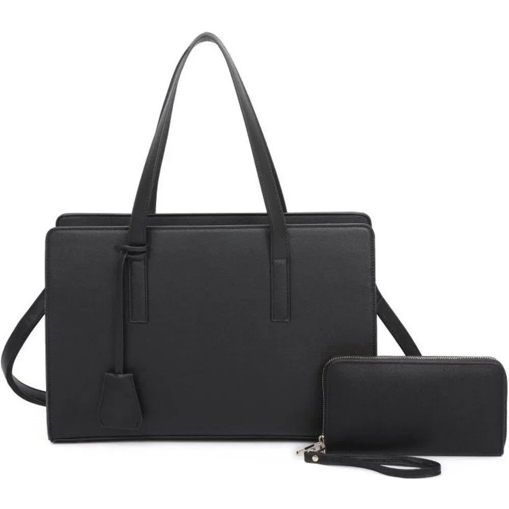 Women's Black Boxy Fashion Top Handle 2-IN-1 Satchel Handbag